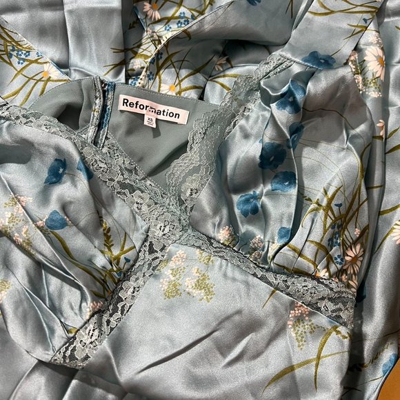 Reformation Chania Silk Dress in Blue - Picture 4 of 8